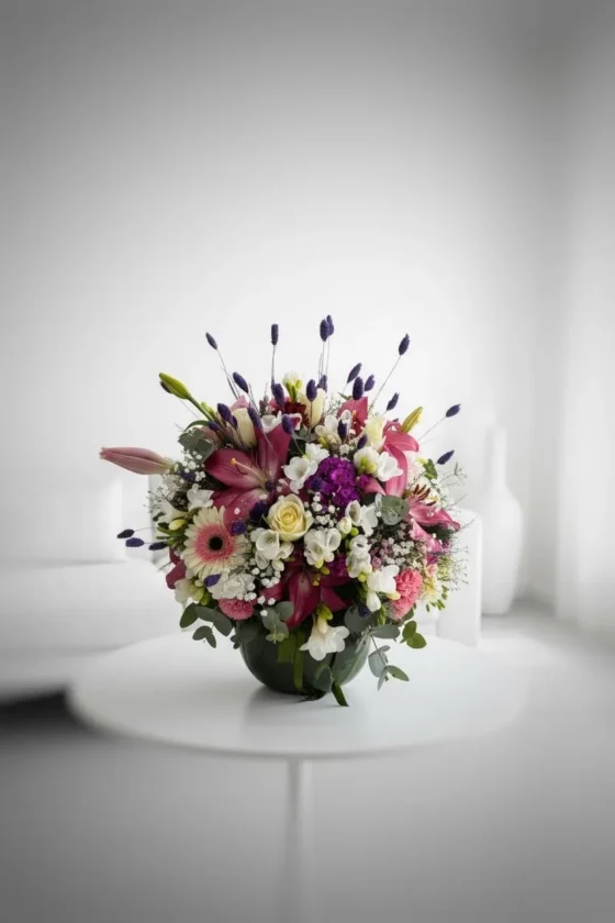 Cam Fanusta Pembe Lilyum ve Gerbera Aranjman
