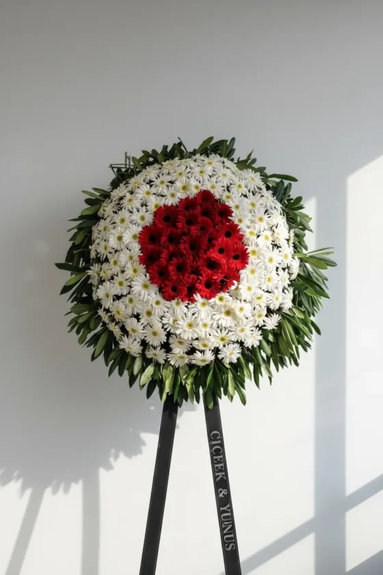 Beyaz-Kırmızı Gerbera Çelenk