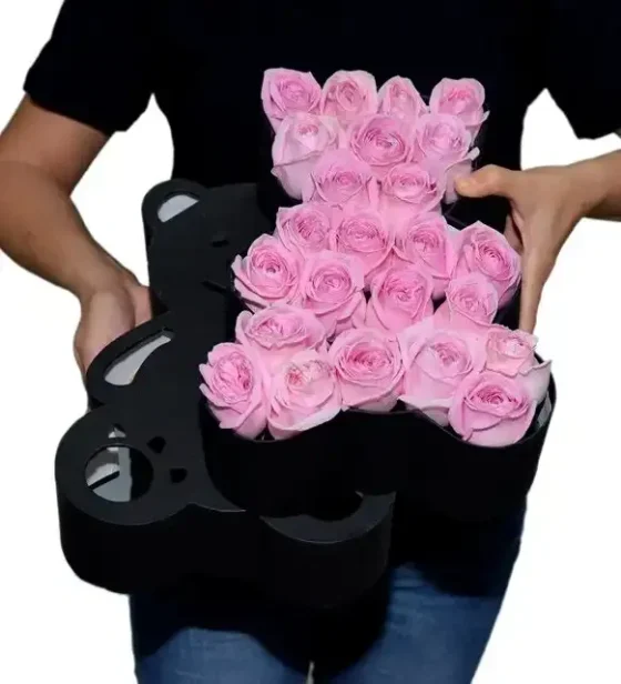 Ayıcıklı Kutuda Pembe Güller